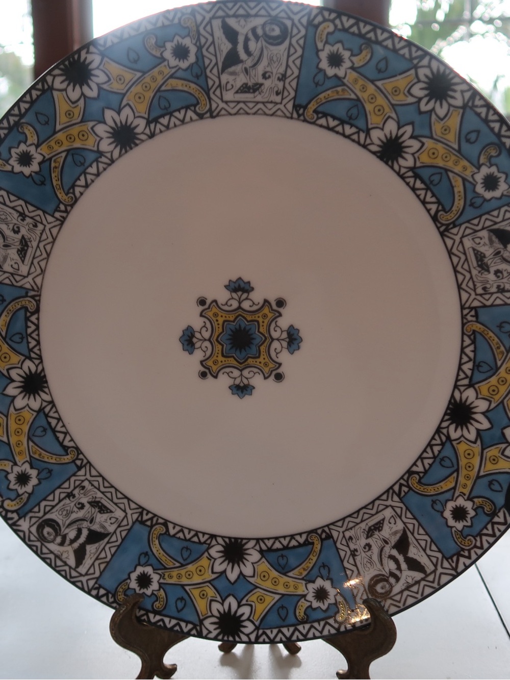 Vintage Noritake Art Deco Cake Plate Handled Blue Yellow Made in Japan